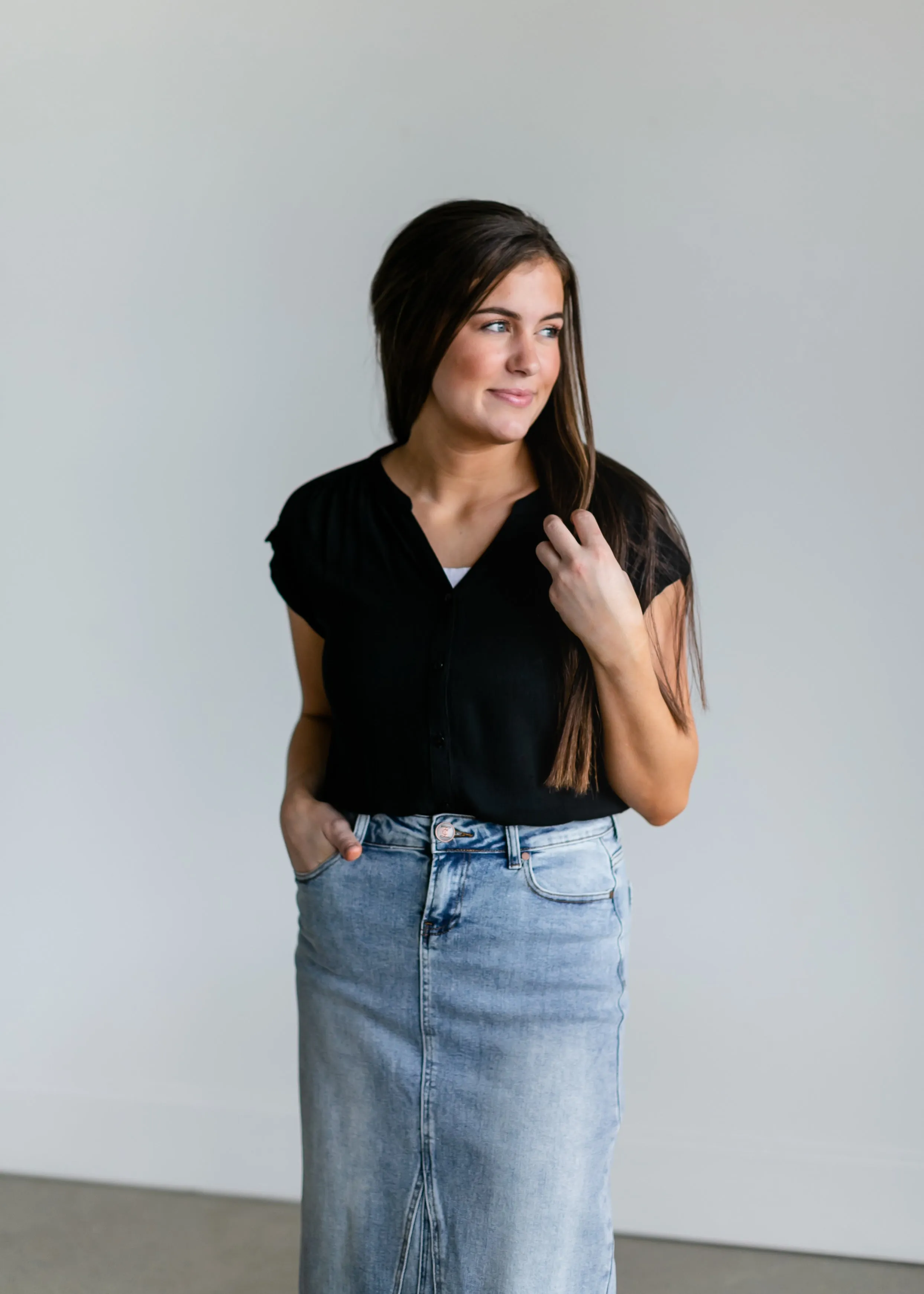 Short Sleeve Crinkle Button Down Top - FINAL SALE