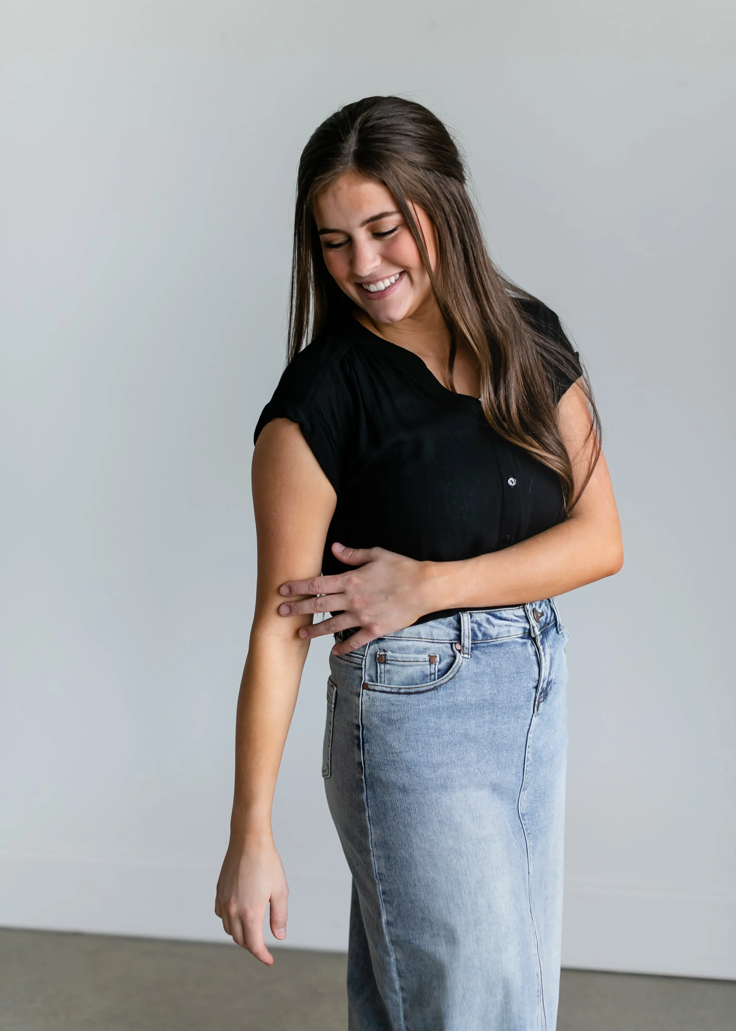 Short Sleeve Crinkle Button Down Top - FINAL SALE