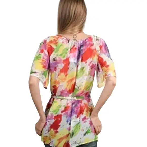 Short sleeve floral print butterfly sleeves pullover blouse