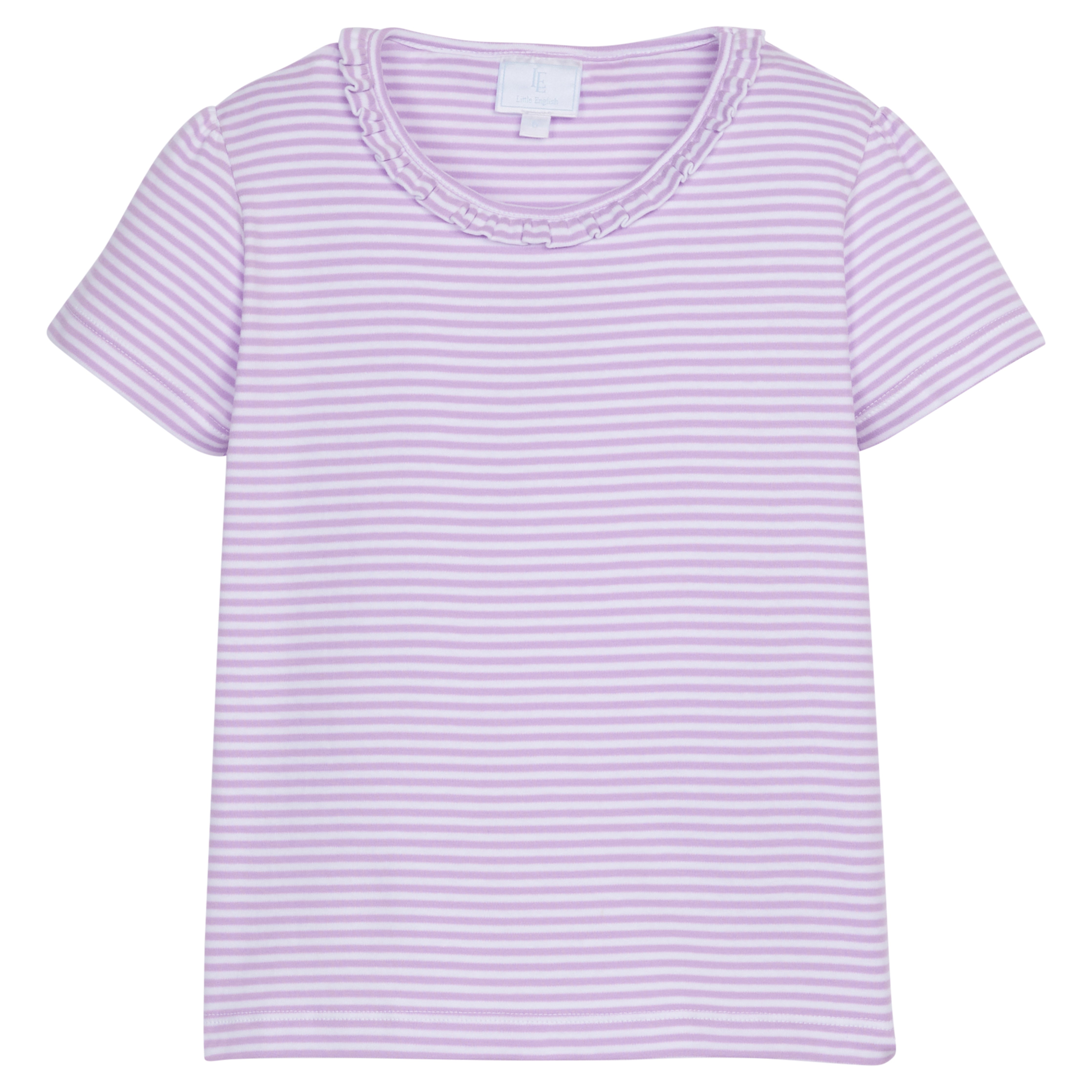 Short Sleeve Scoop Ruffle Tee - Lavender Stripe