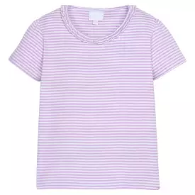 Short Sleeve Scoop Ruffle Tee - Lavender Stripe