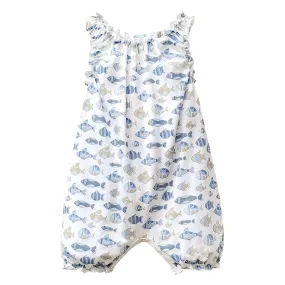 Sleeveless Romper - Skinny Fish on White  100% Pima Cotton