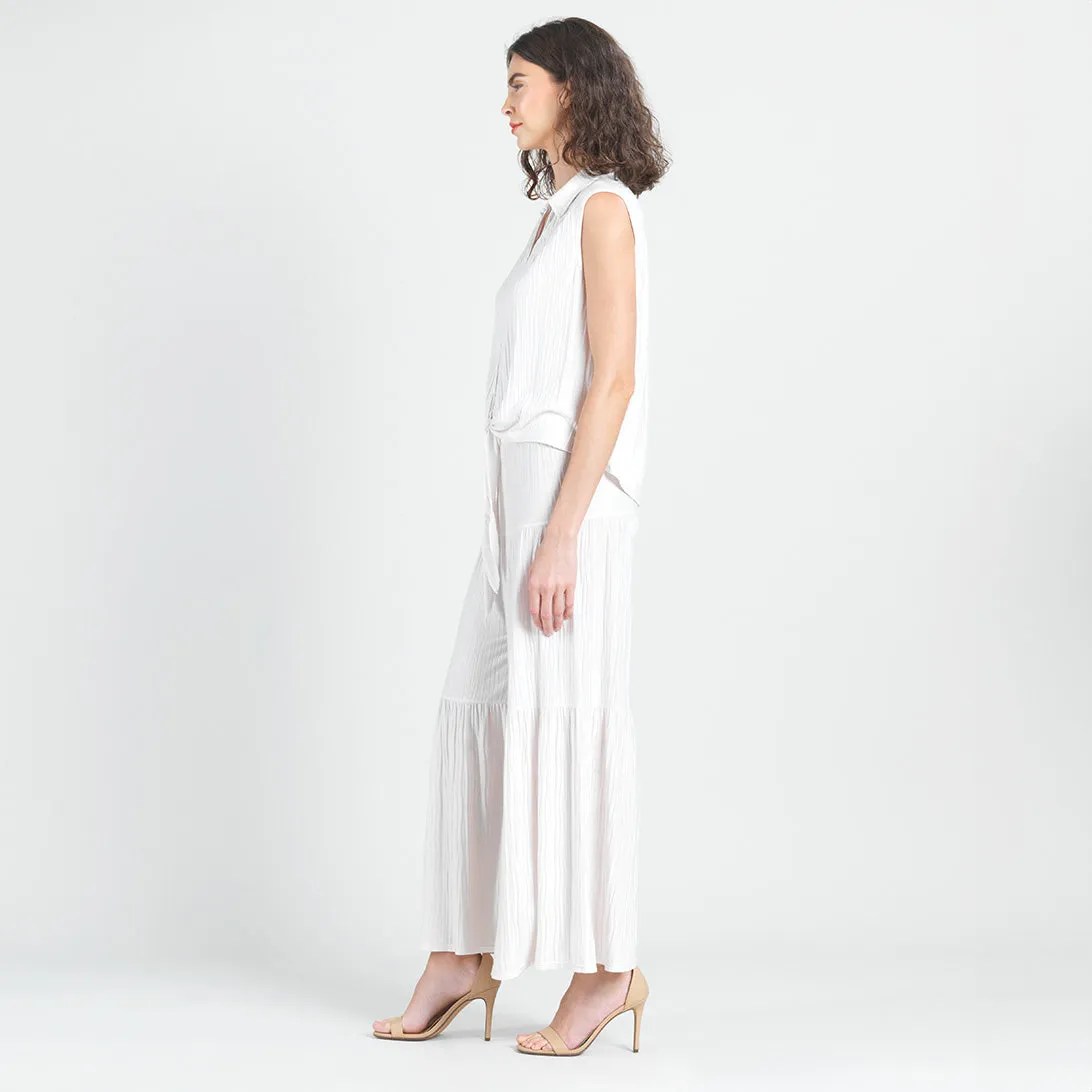 Soft Pleat Knit - Sleeveless Button Down Tie Hem Top - Ivory