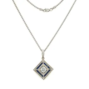 Square on Point Diamond Necklace with 0.64ctw of Blue Sapphires in White Gold