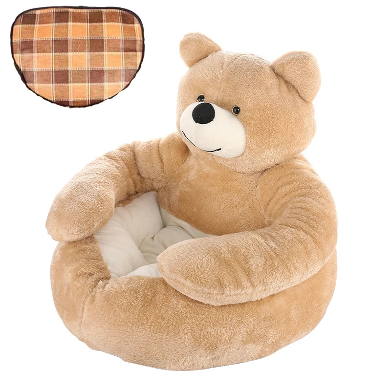 Super Soft Dog Bed Cute Winter Warm Bear Hug Cat Sleeping Mat Semi-closed Puppy Kitten Plush Nest Cushion Dog Sofa Pet Supplies