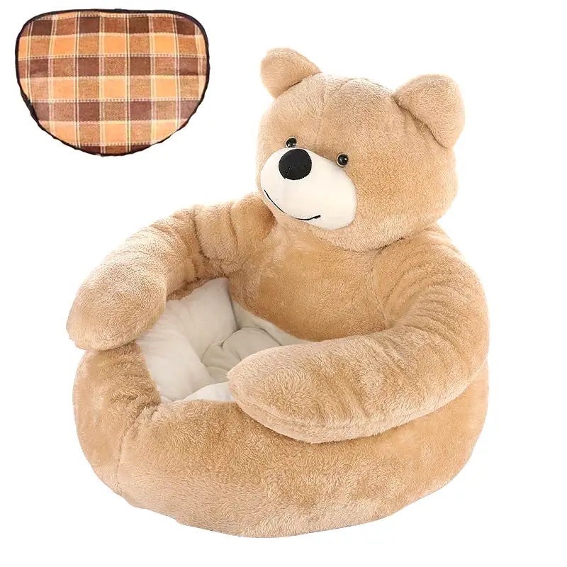 Super Soft Dog Bed Cute Winter Warm Bear Hug Cat Sleeping Mat Semi-closed Puppy Kitten Plush Nest Cushion Dog Sofa Pet Supplies