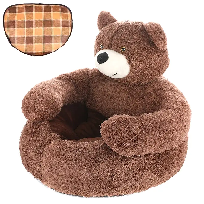 Super Soft Dog Bed Cute Winter Warm Bear Hug Cat Sleeping Mat Semi-closed Puppy Kitten Plush Nest Cushion Dog Sofa Pet Supplies