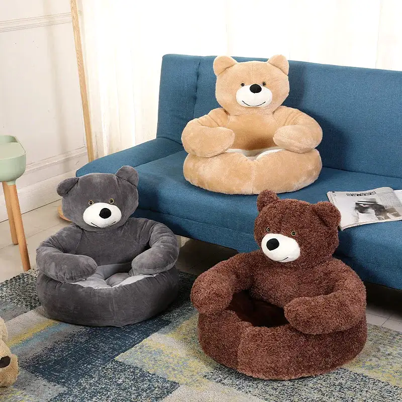 Super Soft Dog Bed Cute Winter Warm Bear Hug Cat Sleeping Mat Semi-closed Puppy Kitten Plush Nest Cushion Dog Sofa Pet Supplies