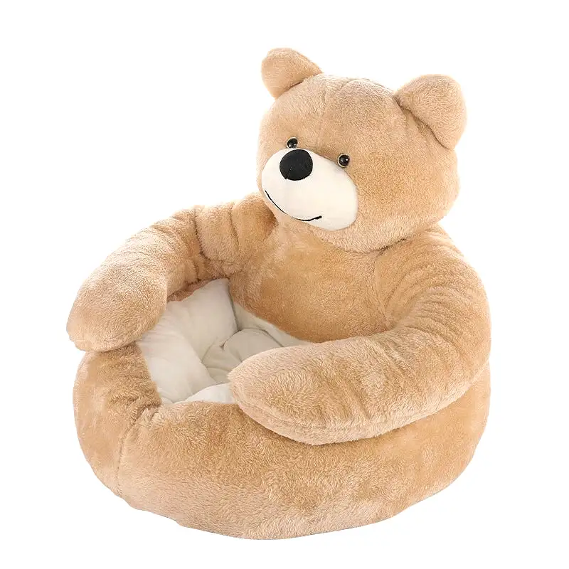 Super Soft Dog Bed Cute Winter Warm Bear Hug Cat Sleeping Mat Semi-closed Puppy Kitten Plush Nest Cushion Dog Sofa Pet Supplies