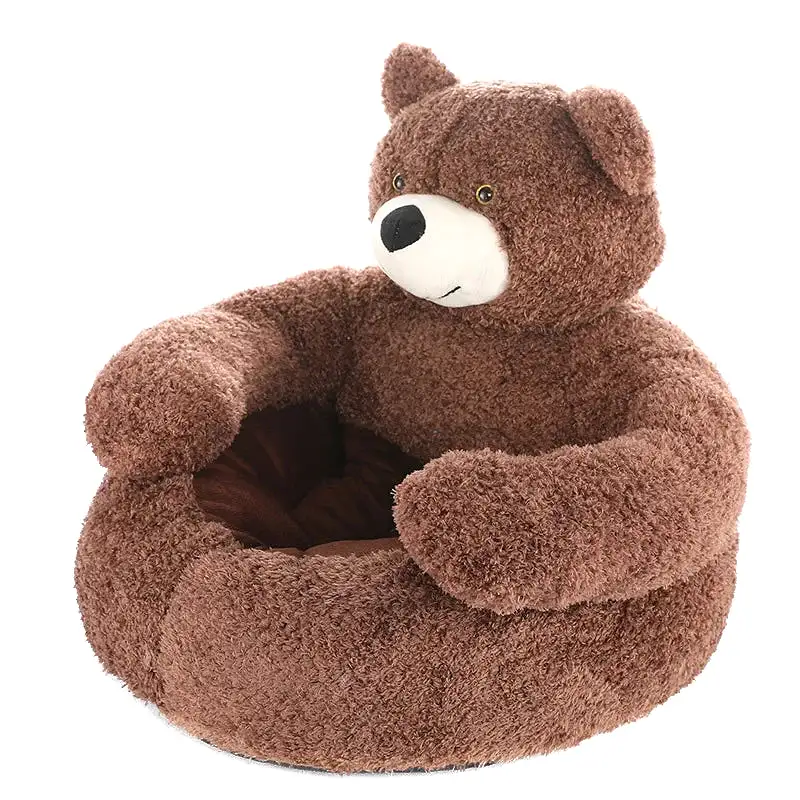 Super Soft Dog Bed Cute Winter Warm Bear Hug Cat Sleeping Mat Semi-closed Puppy Kitten Plush Nest Cushion Dog Sofa Pet Supplies