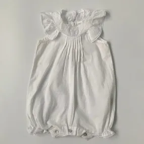 Tartine et Chocolat White Lace Trim Romper: 6 Months