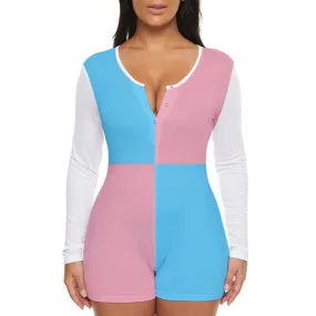 Teen-Plus Size Blue Pink White Harlequin Short Romper