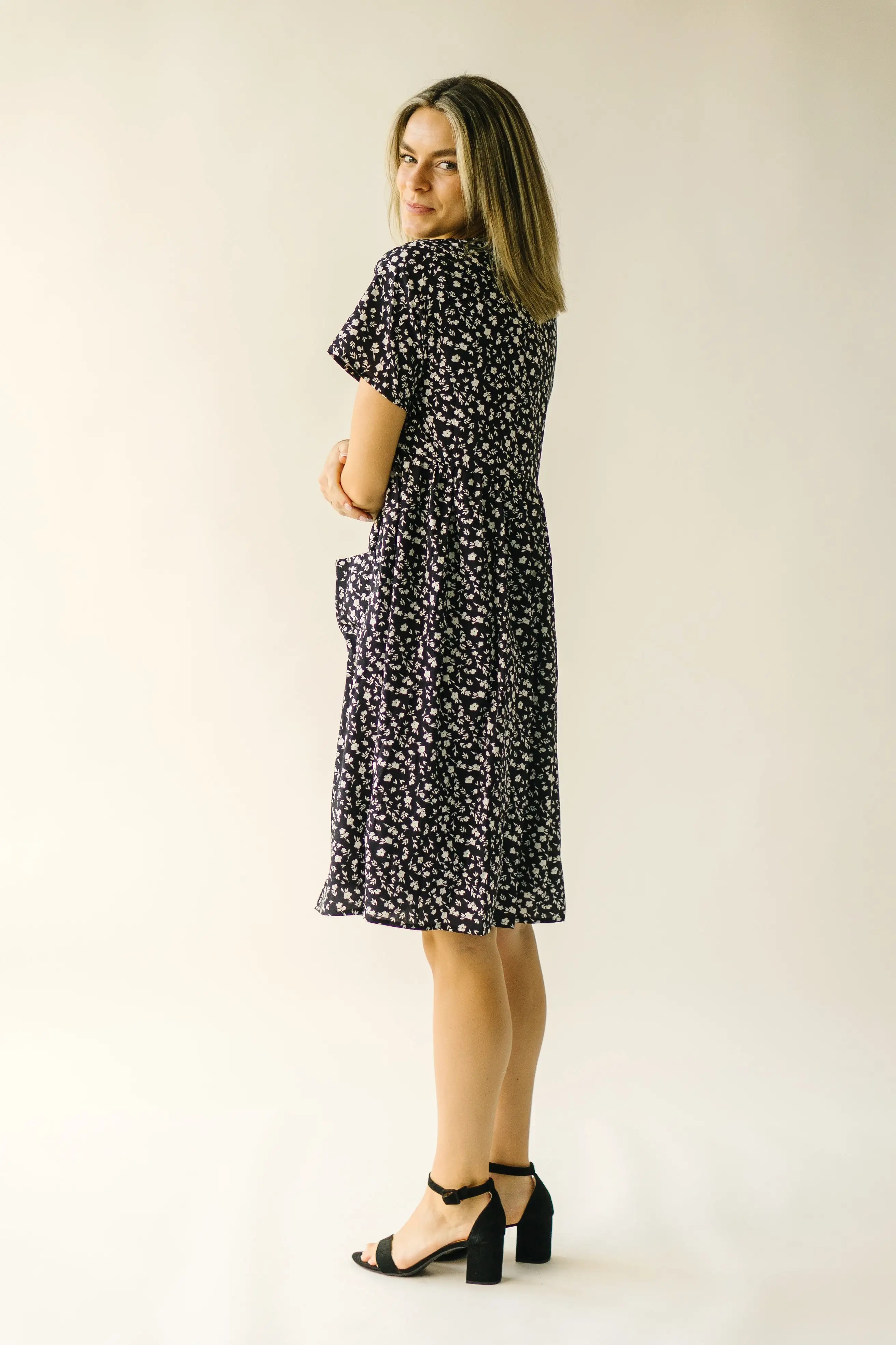 The Corinna Button-Up Midi Dress in Black Multi