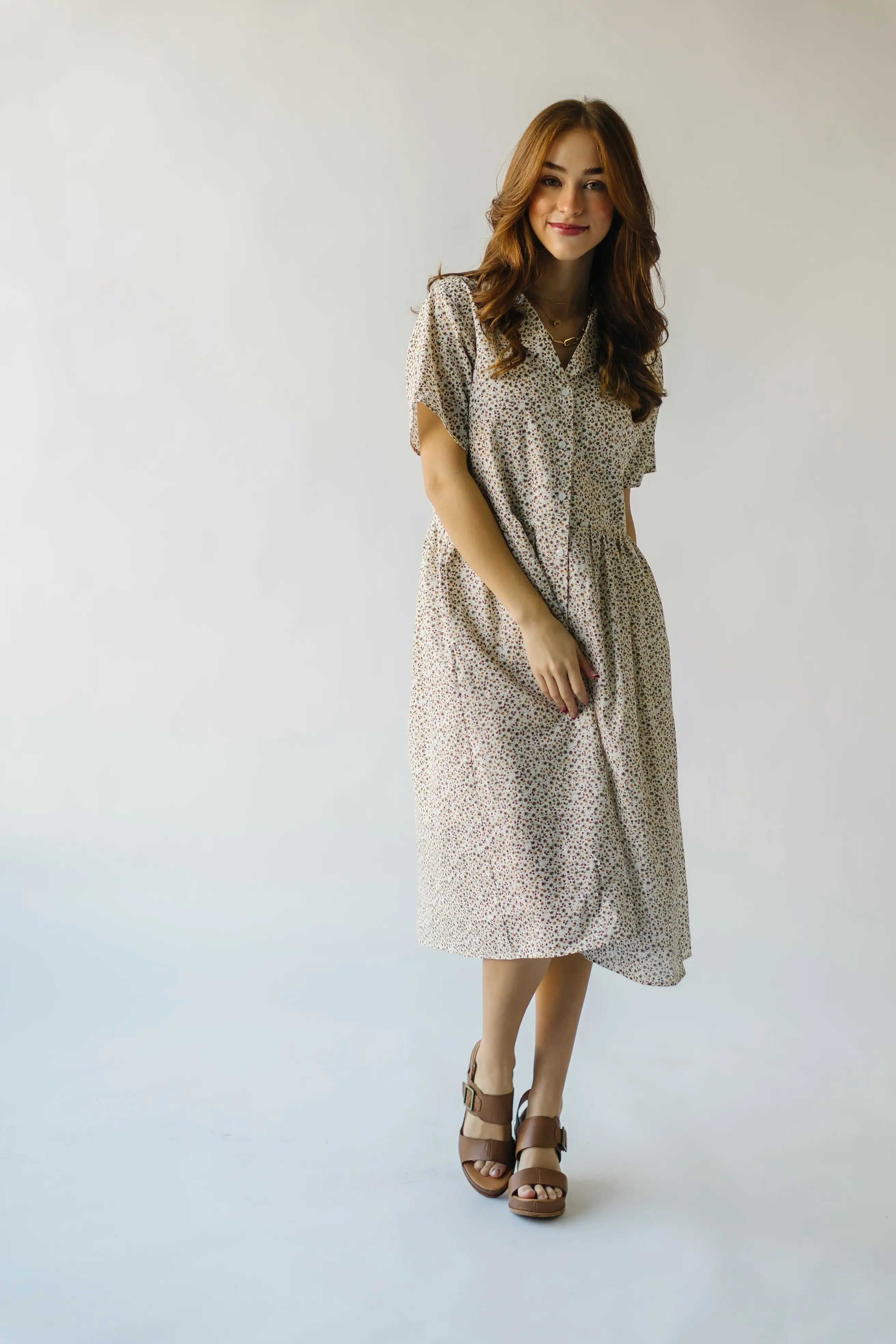 The Stayton Button-Up Dress in Brown Floral