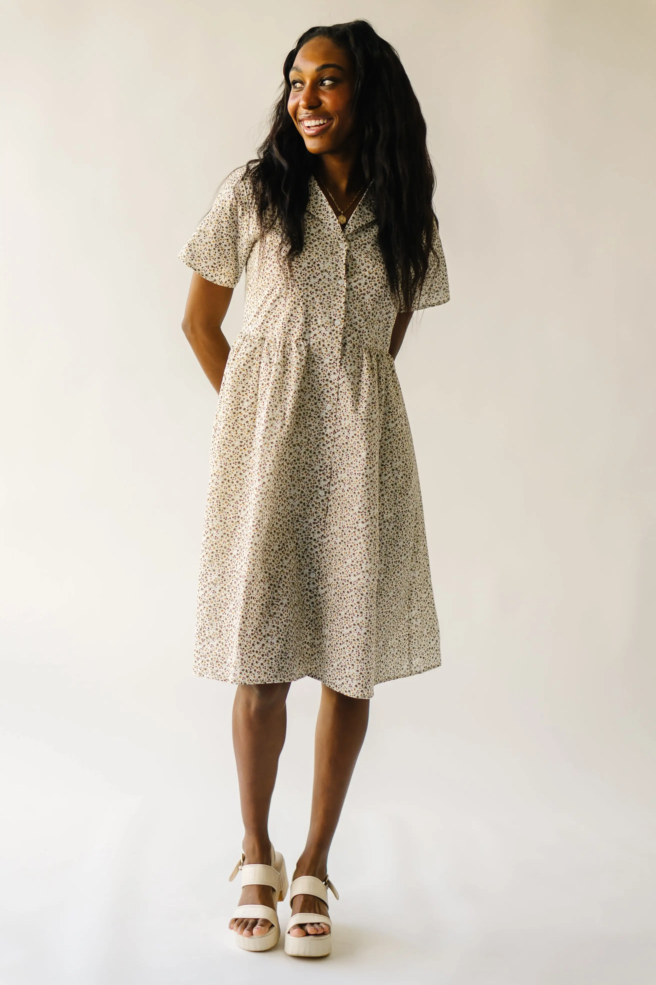 The Stayton Button-Up Dress in Brown Floral