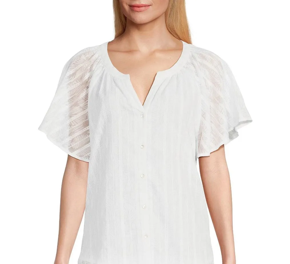 Tommy Bahama Womens Flutter Sleeve Button Down Top