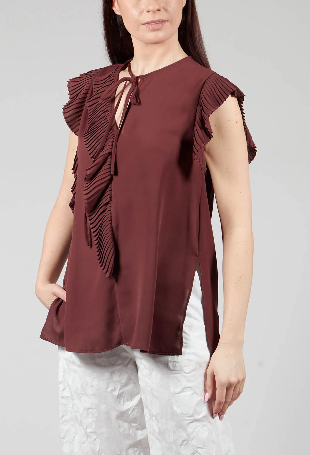 Top with Pleated Ruffles in Cocoa