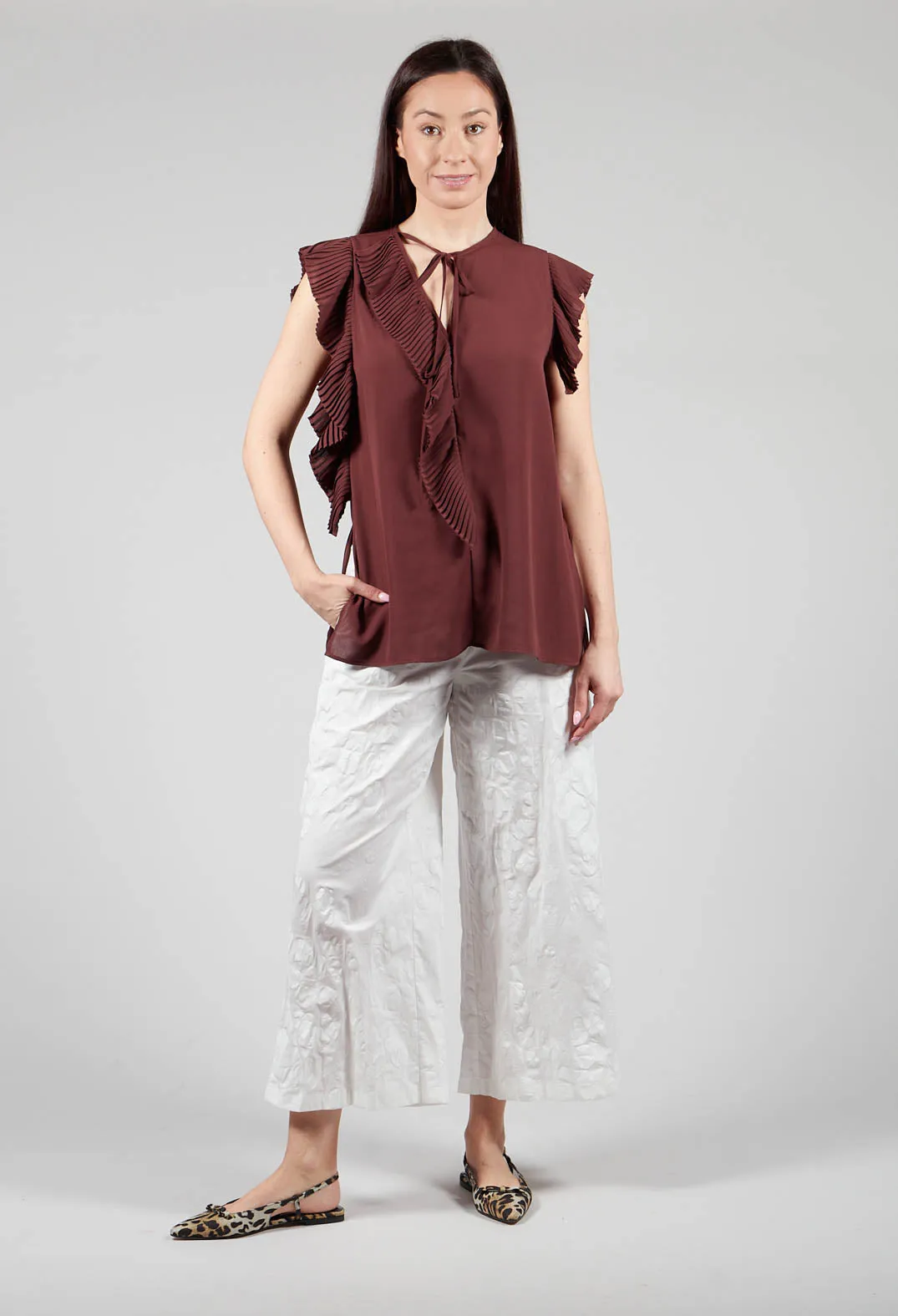 Top with Pleated Ruffles in Cocoa