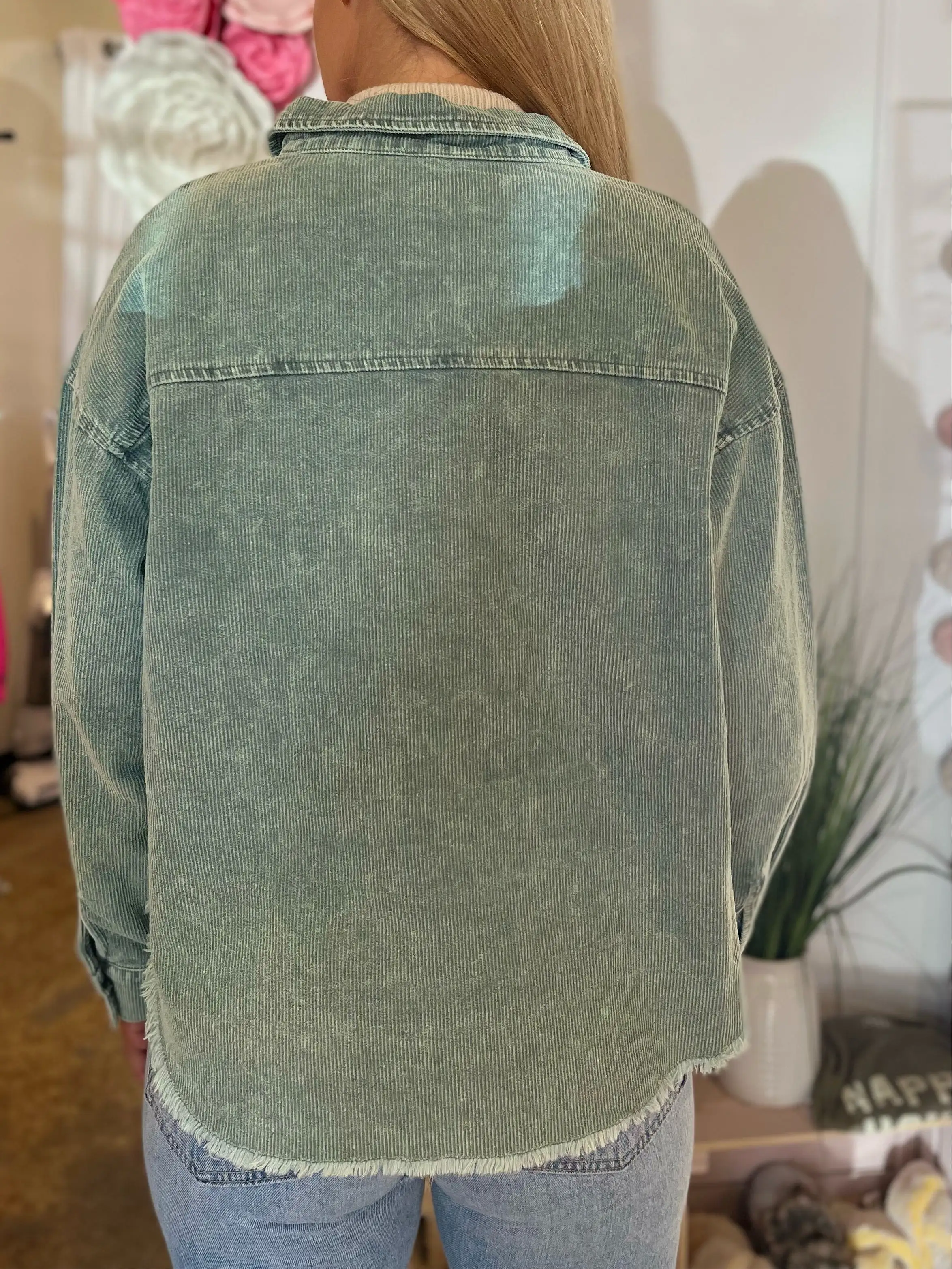 Washed Button-Up Jacket - Sage