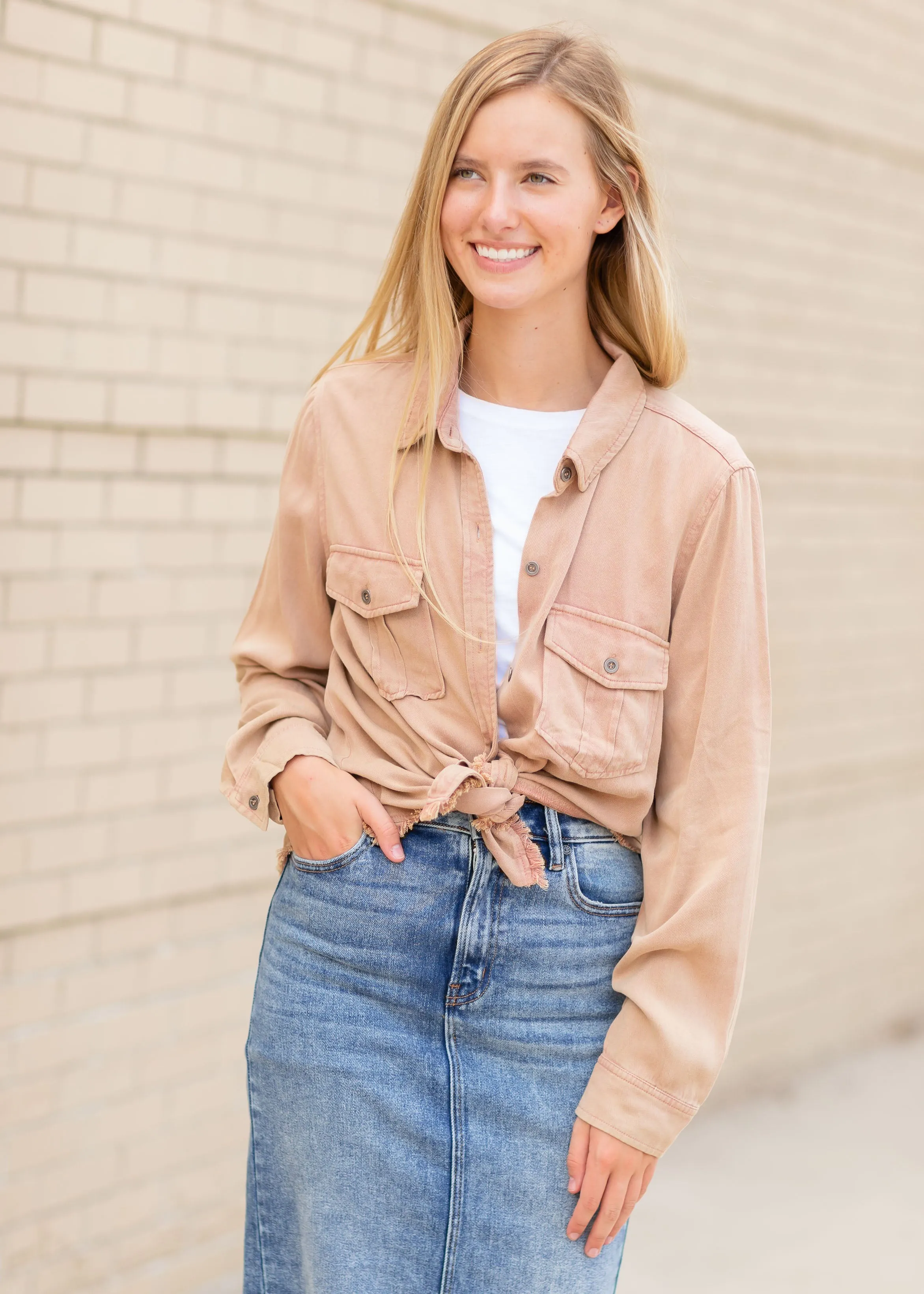 Washed Rust Button Down Top - FINAL SALE