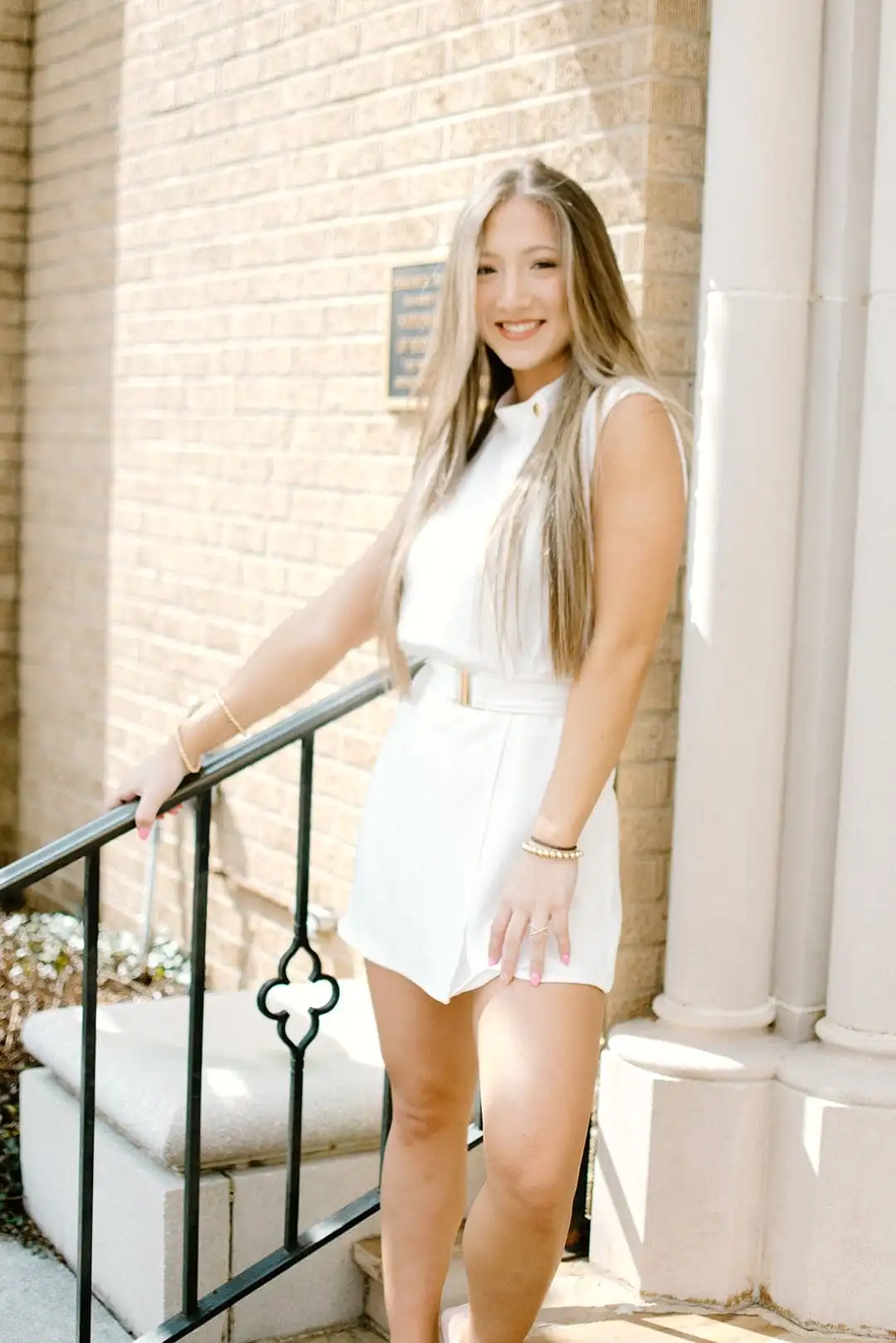 White Belted High Neck Romper