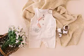 White Crop Linen Romper