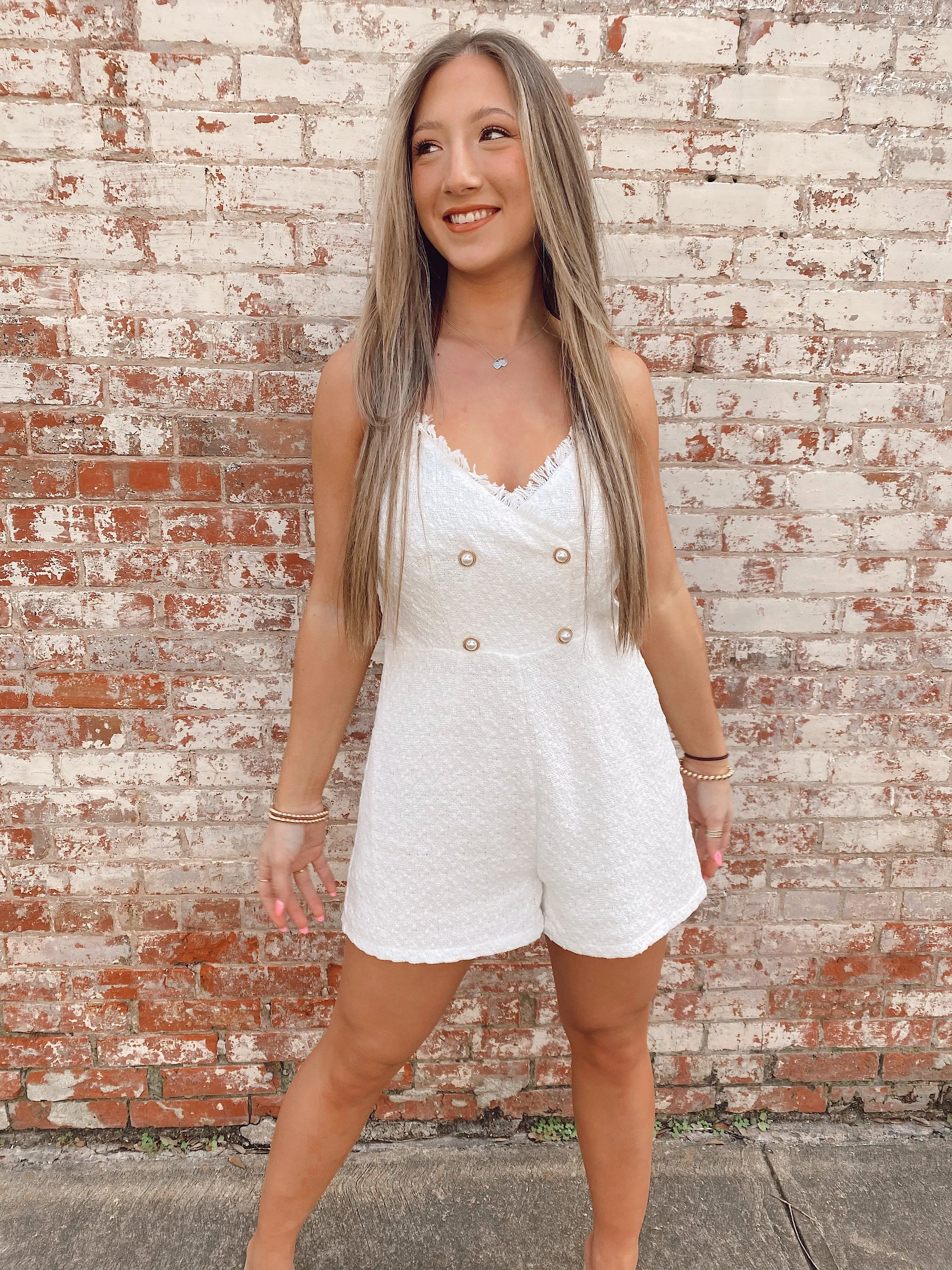 White Tweed Chain Romper