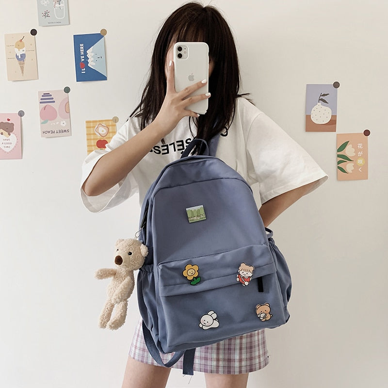 Women Nylon Cute   Women Backpack Bear Female Student College School Bag