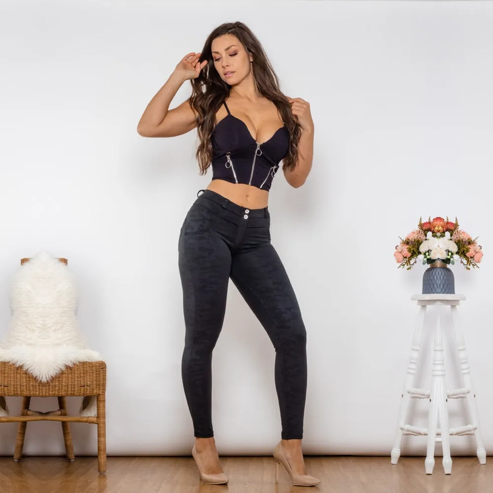 Women's Black Cotton Zipper Tank Crop Top Middle Waist Lifting Shapers Set