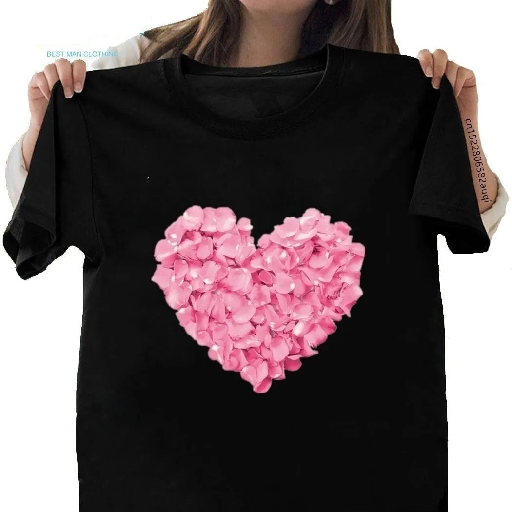 Women's Casual Flower Heart Design Cotton Short Sleeve T-Shirts