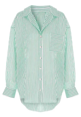 Womens Green & White Stripe Long Sleeve Shirt