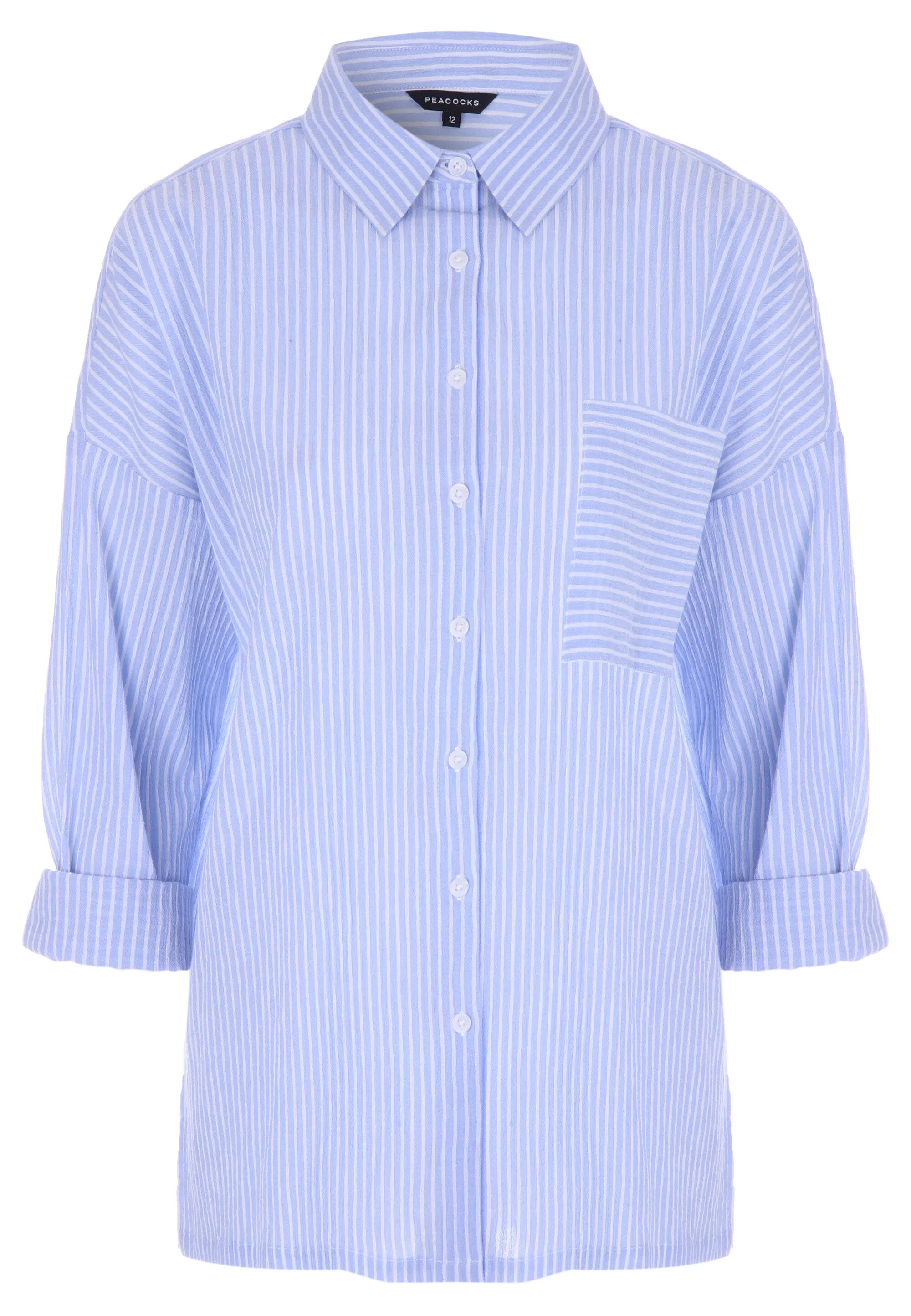 Womens Pale Blue & White Vertical Stripe Shirt