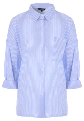 Womens Pale Blue & White Vertical Stripe Shirt